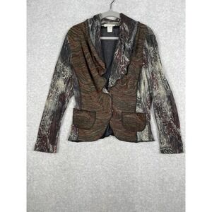 Alberto Makali Knit Blazer Jacket Womens Size L Abstract Marble Print Artsy Boho